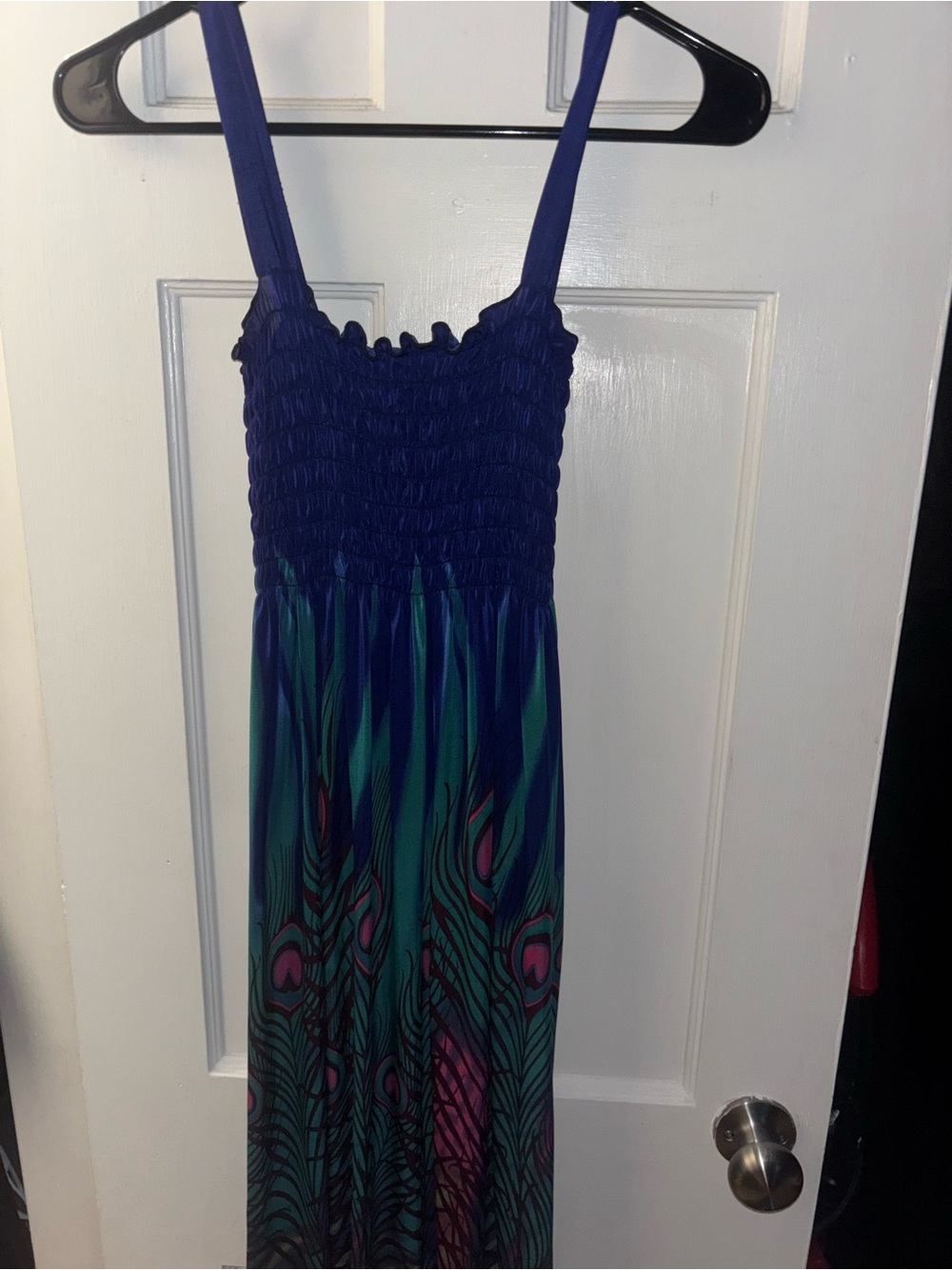 Smocked Strap Midi Dress in Navy and Teal